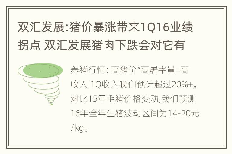 双汇发展:猪价暴涨带来1Q16业绩拐点 双汇发展猪肉下跌会对它有什么影响