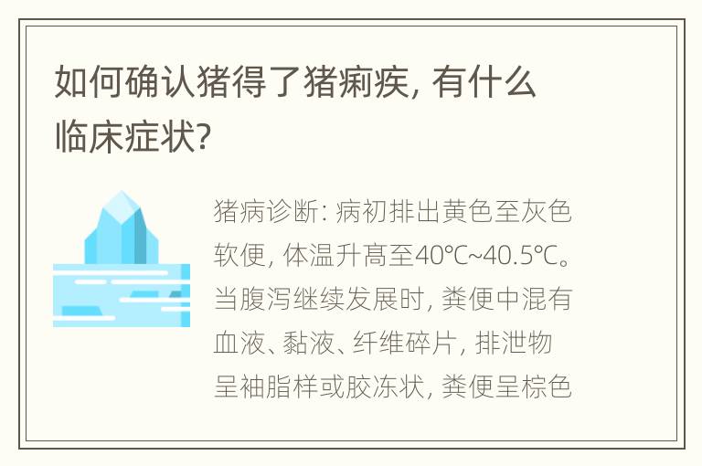 如何确认猪得了猪痢疾，有什么临床症状？