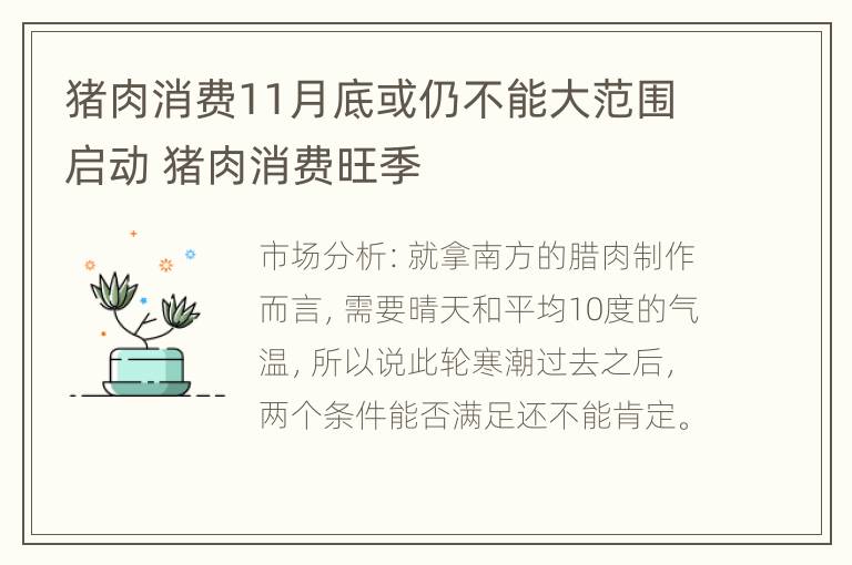 猪肉消费11月底或仍不能大范围启动 猪肉消费旺季