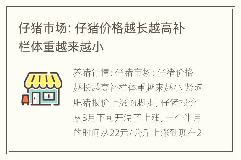 仔猪市场：仔猪价格越长越高补栏体重越来越小