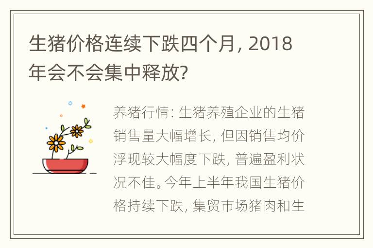 生猪价格连续下跌四个月，2018年会不会集中释放？