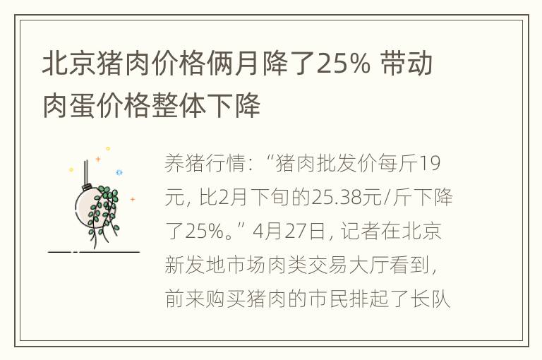 北京猪肉价格俩月降了25% 带动肉蛋价格整体下降