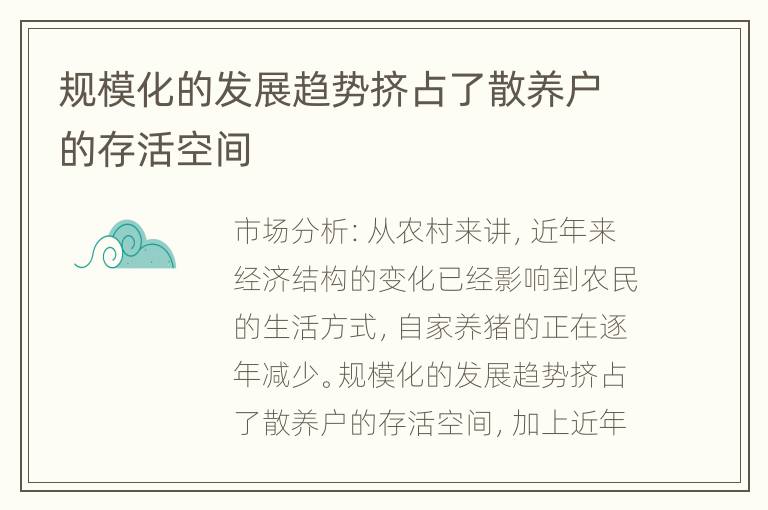 规模化的发展趋势挤占了散养户的存活空间