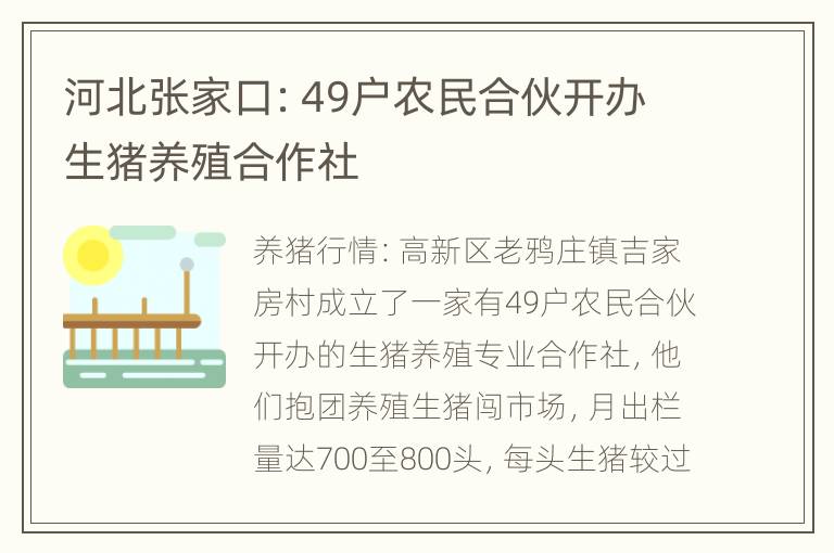 河北张家口：49户农民合伙开办生猪养殖合作社