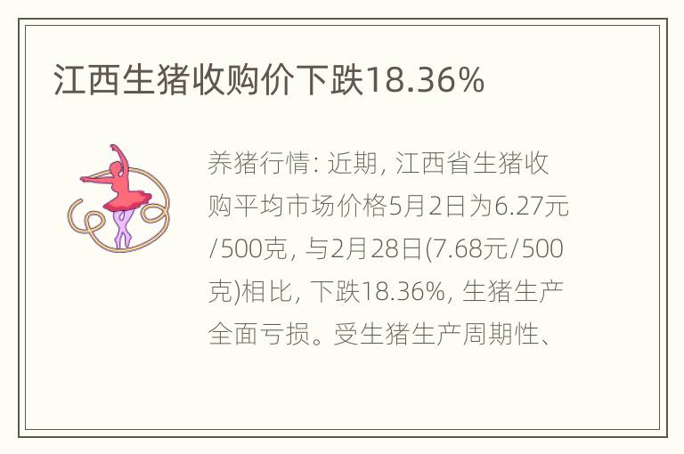 江西生猪收购价下跌18.36%