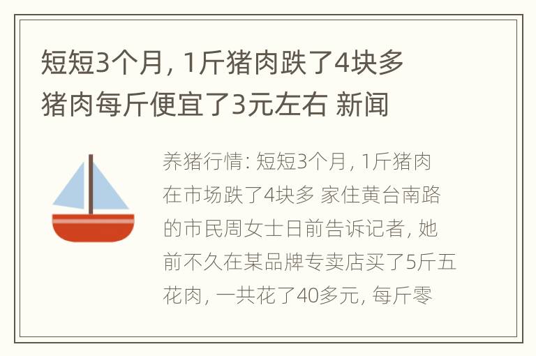 短短3个月，1斤猪肉跌了4块多 猪肉每斤便宜了3元左右 新闻