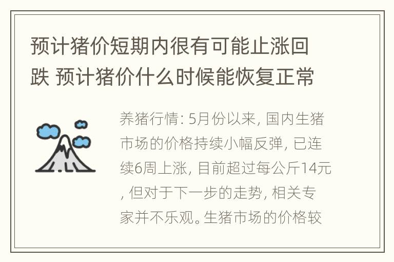 预计猪价短期内很有可能止涨回跌 预计猪价什么时候能恢复正常