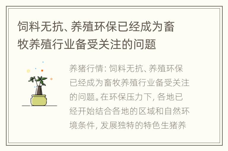 饲料无抗、养殖环保已经成为畜牧养殖行业备受关注的问题