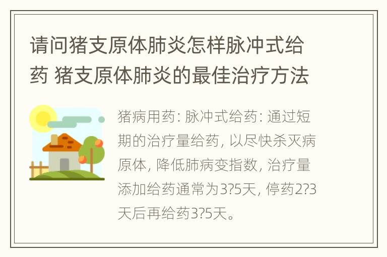 请问猪支原体肺炎怎样脉冲式给药 猪支原体肺炎的最佳治疗方法视频