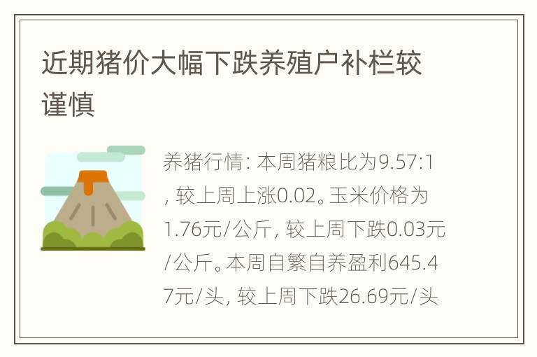 近期猪价大幅下跌养殖户补栏较谨慎