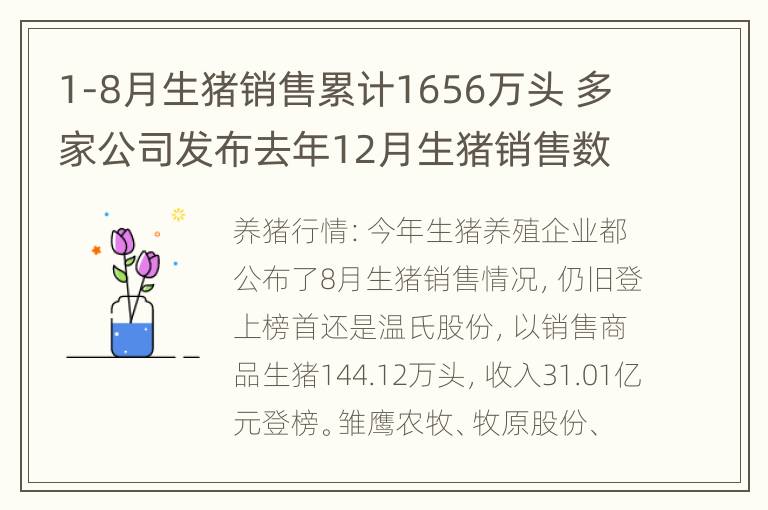 1-8月生猪销售累计1656万头 多家公司发布去年12月生猪销售数据