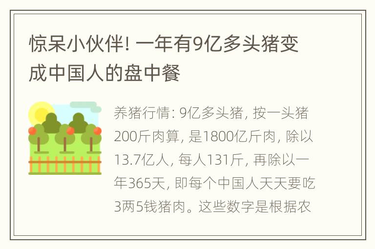 惊呆小伙伴！一年有9亿多头猪变成中国人的盘中餐