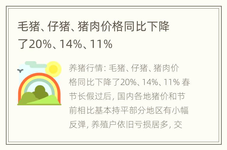 毛猪、仔猪、猪肉价格同比下降了20%、14%、11%