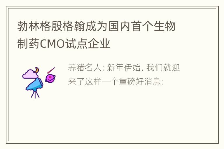 勃林格殷格翰成为国内首个生物制药CMO试点企业