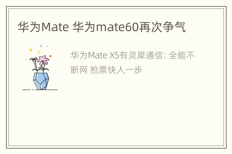 华为Mate 华为mate60再次争气