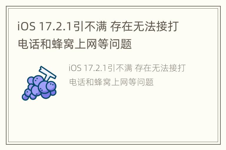 iOS 17.2.1引不满 存在无法接打电话和蜂窝上网等问题