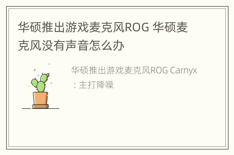 华硕推出游戏麦克风ROG 华硕麦克风没有声音怎么办