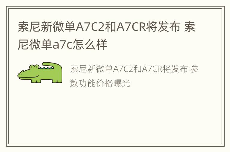 索尼新微单A7C2和A7CR将发布 索尼微单a7c怎么样