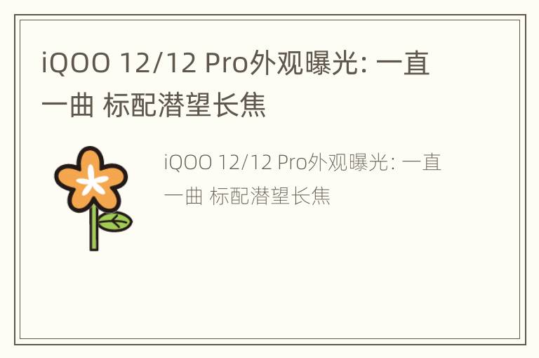 iQOO 12/12 Pro外观曝光：一直一曲 标配潜望长焦