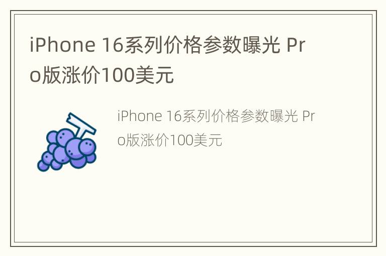 iPhone 16系列价格参数曝光 Pro版涨价100美元