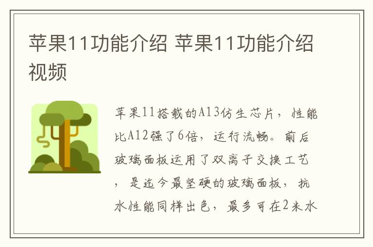 苹果11功能介绍 苹果11功能介绍视频