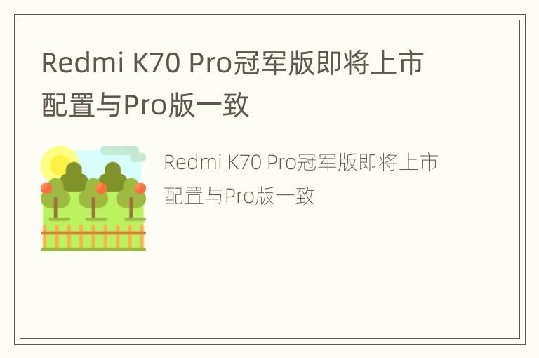 Redmi K70 Pro冠军版即将上市 配置与Pro版一致