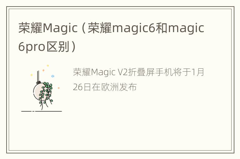 荣耀Magic（荣耀magic6和magic6pro区别）