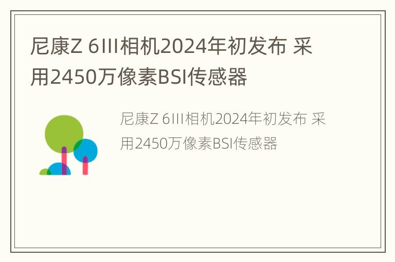 尼康Z 6Ⅲ相机2024年初发布 采用2450万像素BSI传感器