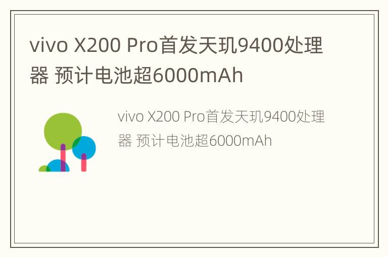 vivo X200 Pro首发天玑9400处理器 预计电池超6000mAh