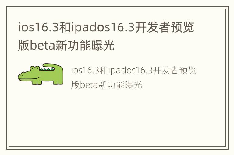 ios16.3和ipados16.3开发者预览版beta新功能曝光