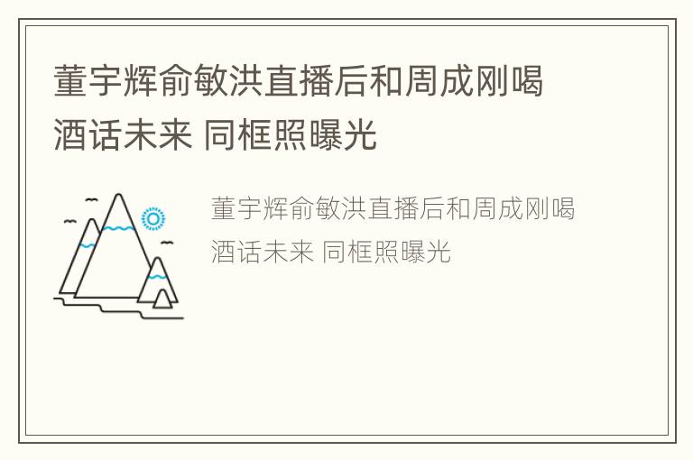 董宇辉俞敏洪直播后和周成刚喝酒话未来 同框照曝光