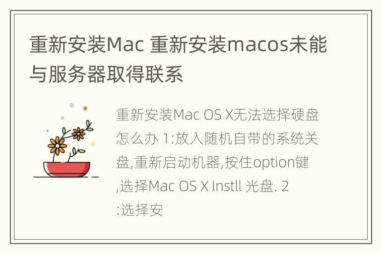 重新安装Mac 重新安装macos未能与服务器取得联系