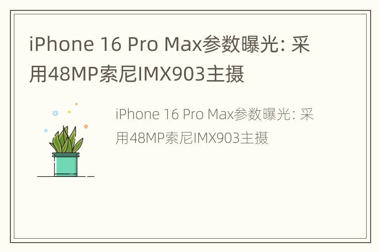 iPhone 16 Pro Max参数曝光：采用48MP索尼IMX903主摄