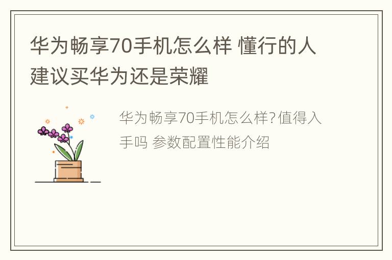 华为畅享70手机怎么样 懂行的人建议买华为还是荣耀