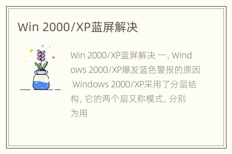 Win 2000/XP蓝屏解决