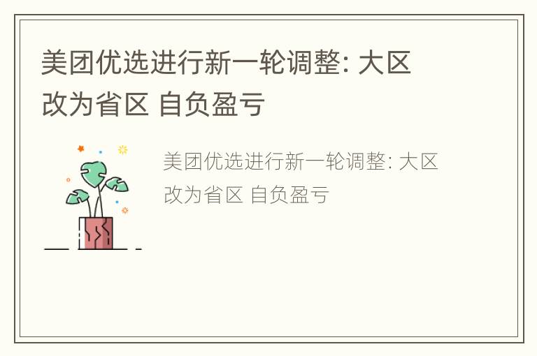 美团优选进行新一轮调整：大区改为省区 自负盈亏