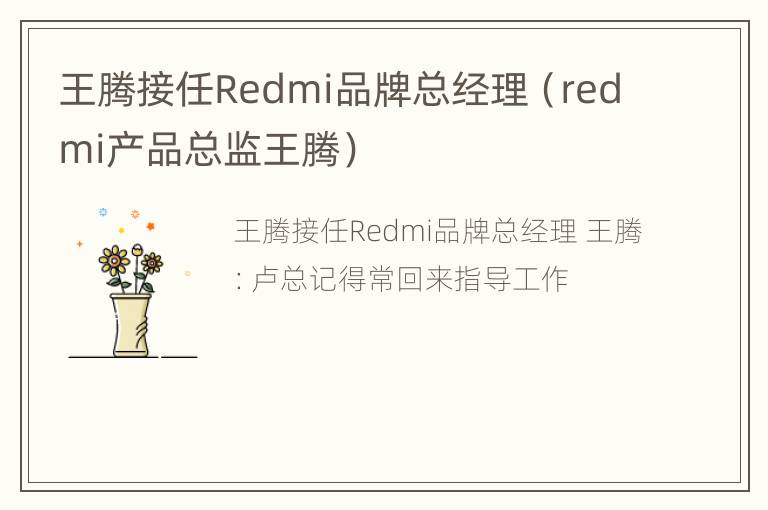 王腾接任Redmi品牌总经理（redmi产品总监王腾）