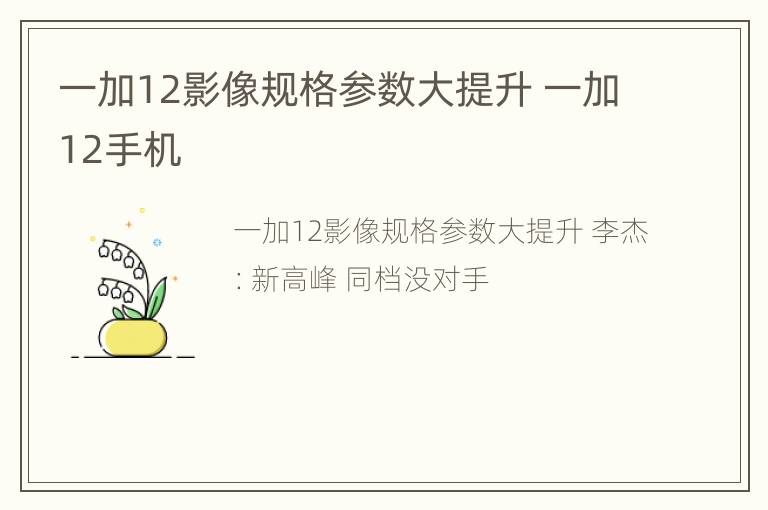 一加12影像规格参数大提升 一加12手机