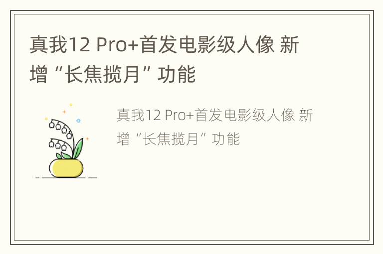 真我12 Pro+首发电影级人像 新增“长焦揽月”功能