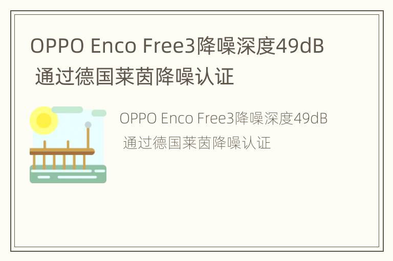 OPPO Enco Free3降噪深度49dB  通过德国莱茵降噪认证