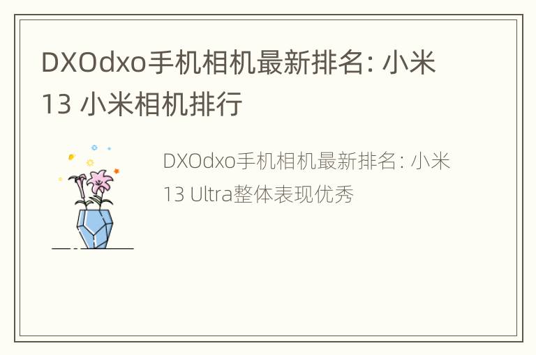 DXOdxo手机相机最新排名：小米13 小米相机排行