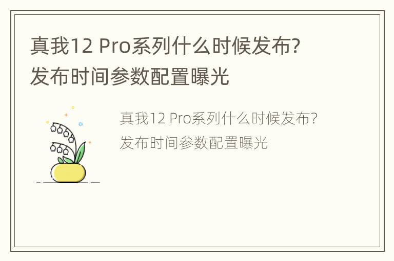 真我12 Pro系列什么时候发布？发布时间参数配置曝光