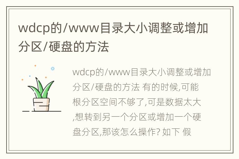 wdcp的/www目录大小调整或增加分区/硬盘的方法