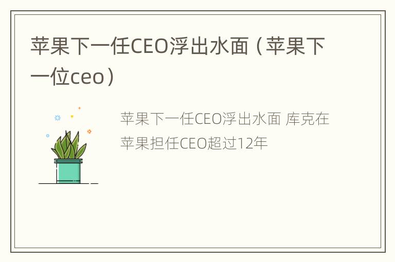 苹果下一任CEO浮出水面（苹果下一位ceo）