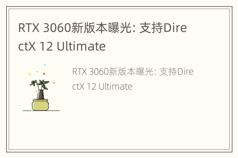 RTX 3060新版本曝光：支持DirectX 12 Ultimate