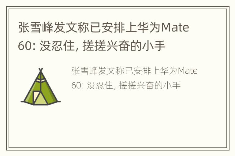 张雪峰发文称已安排上华为Mate60：没忍住，搓搓兴奋的小手