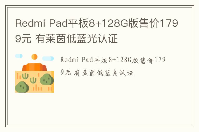 Redmi Pad平板8+128G版售价1799元 有莱茵低蓝光认证