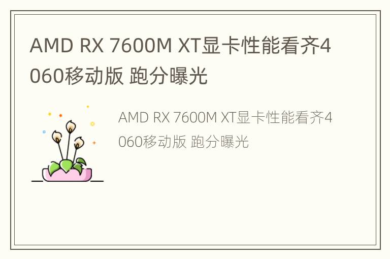 AMD RX 7600M XT显卡性能看齐4060移动版 跑分曝光