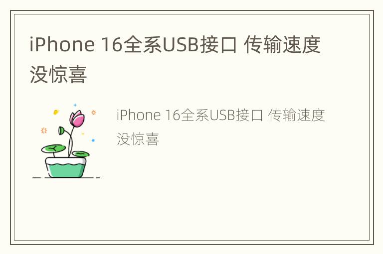 iPhone 16全系USB接口 传输速度没惊喜