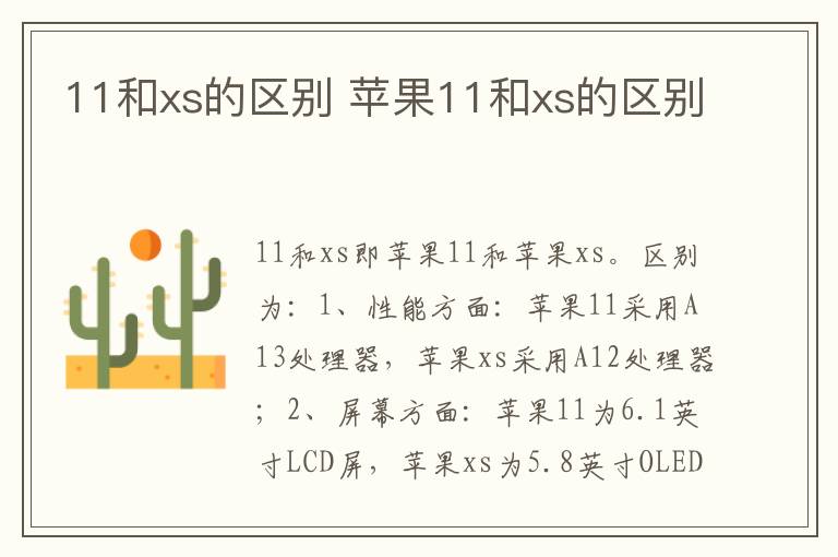 11和xs的区别 苹果11和xs的区别